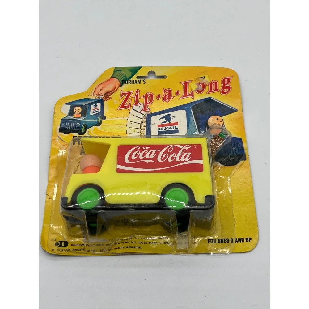 Durham Industries Coca Cola Zip a Long Press n Go Yellow Van Toy‎ Vintage 1974